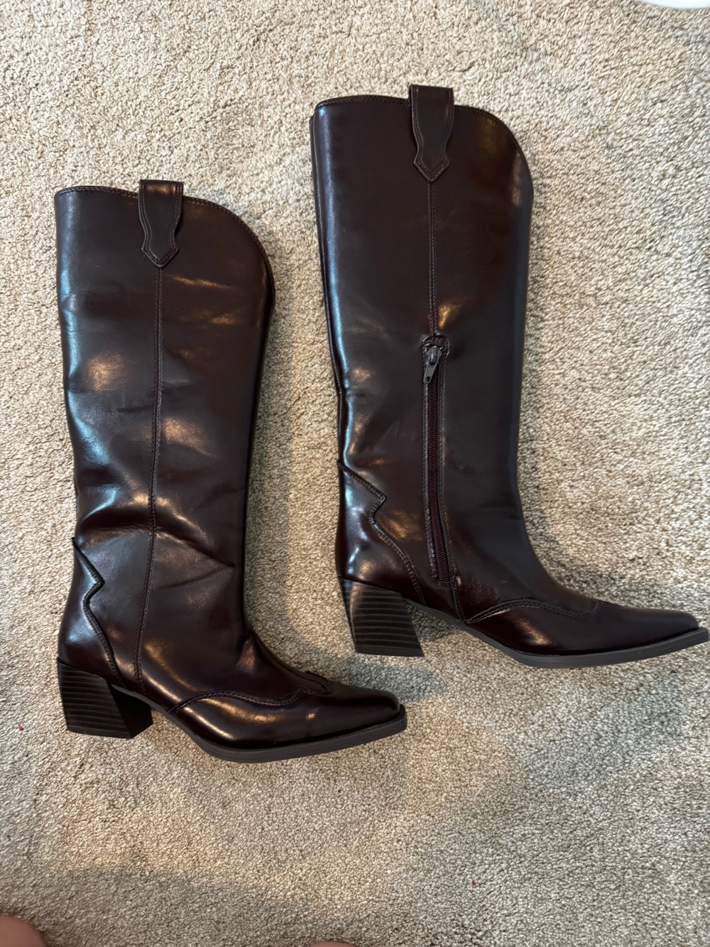 Primark Burgundy Tall Western Cowboy Boots Size 6 View 4